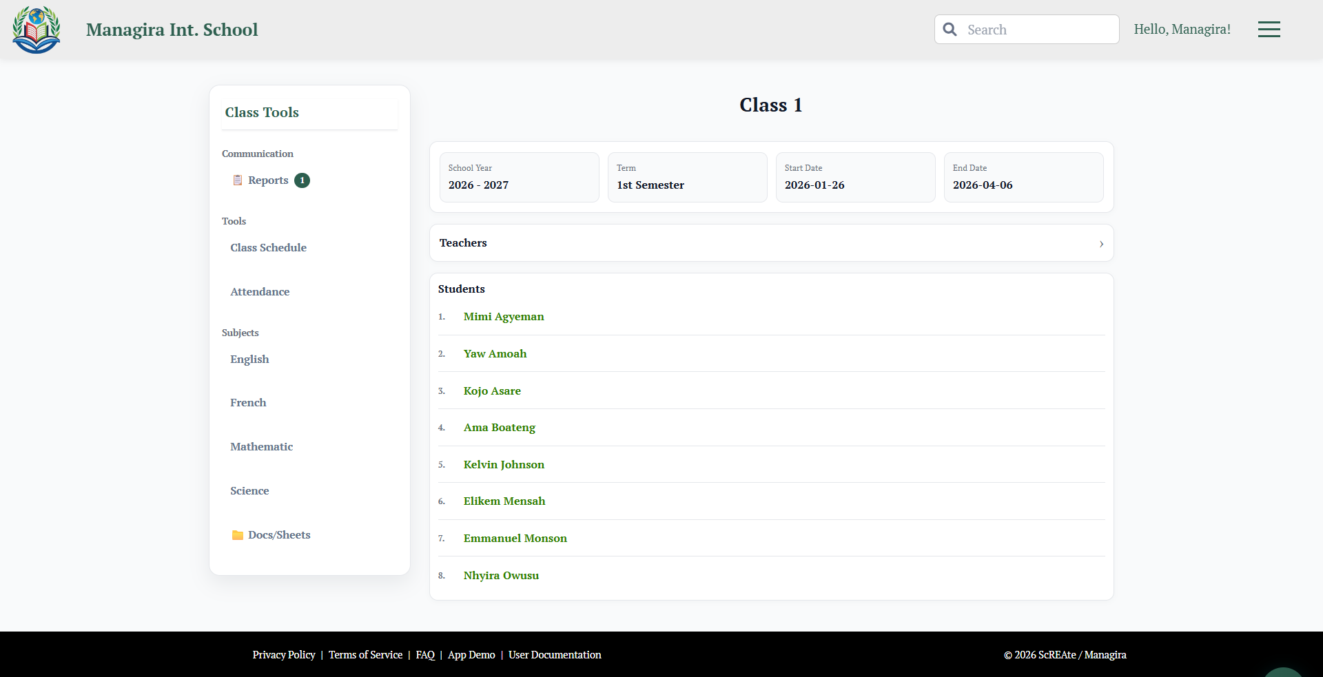 Class Dashboard preview